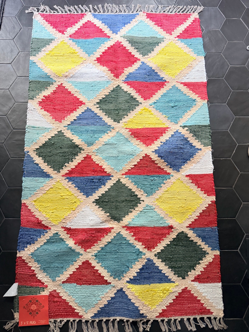 Handwoven Geometric Diamond Rug - Multicolor - Picture 1 of 5